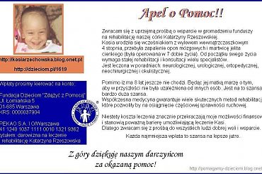 http://pomagamy.dbv.pl/ #Apel #ChoreDzieci #darowizna #schorzenie #OpiekaRehabilitacyjna #Fiedziuszko #fundacja #PomocCharytatywna #PomocDzieciom #PomocnaDłoń #rehabilitacja #sponsor #sponsoring #KatarzynaRzeszowska #ZespółDandyWolkera #pomoc